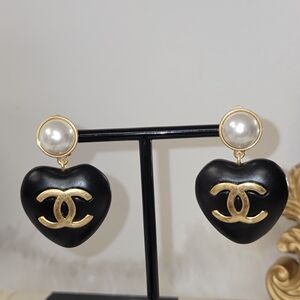 Black and Gold Heart Earrings